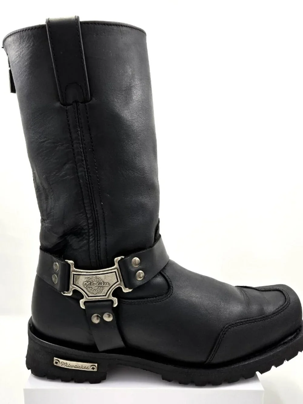 Milwaukee MB411 Mens Size 13D Black Motorcycle Drag Harness Back Zip Biker Boots